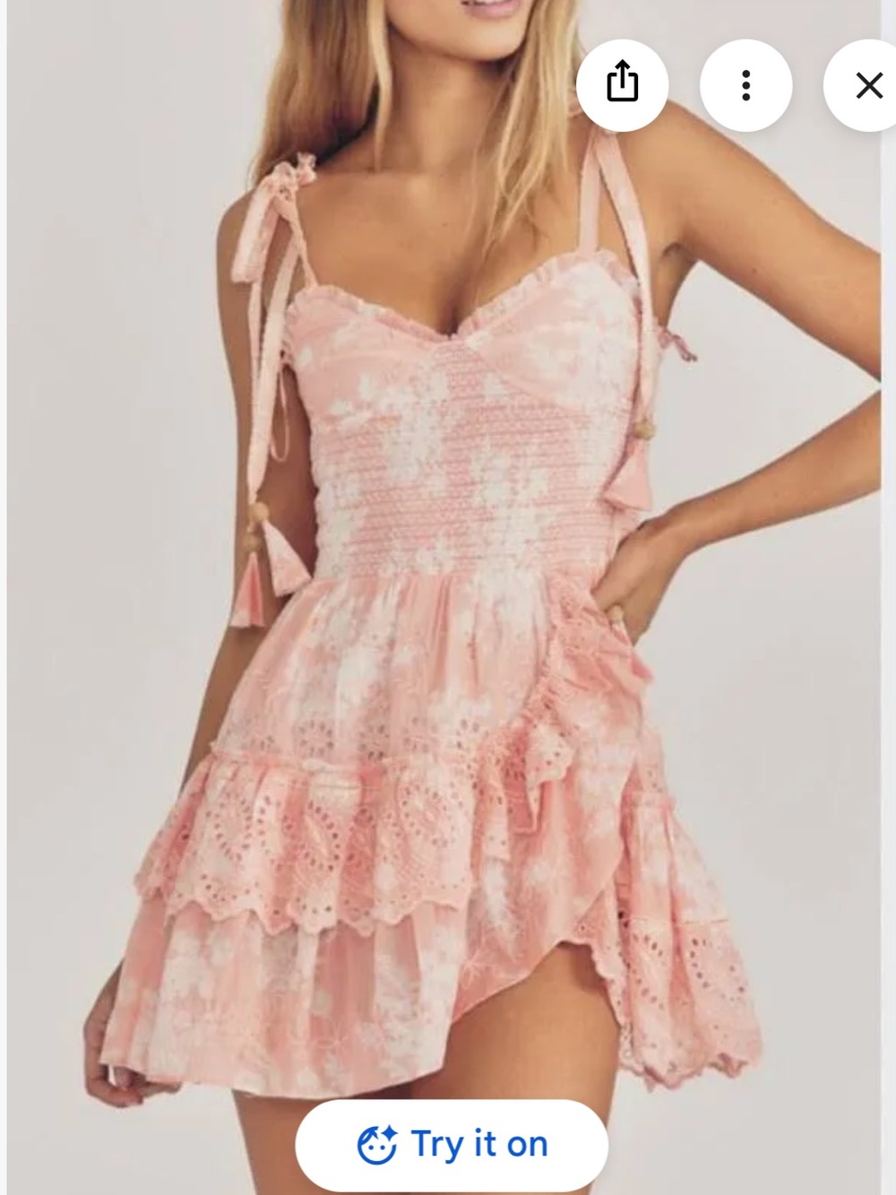 LoveShackFancy Olani Smocked Ruffle Mini Dress Coral Romance Size M